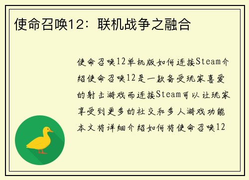 使命召唤12：联机战争之融合